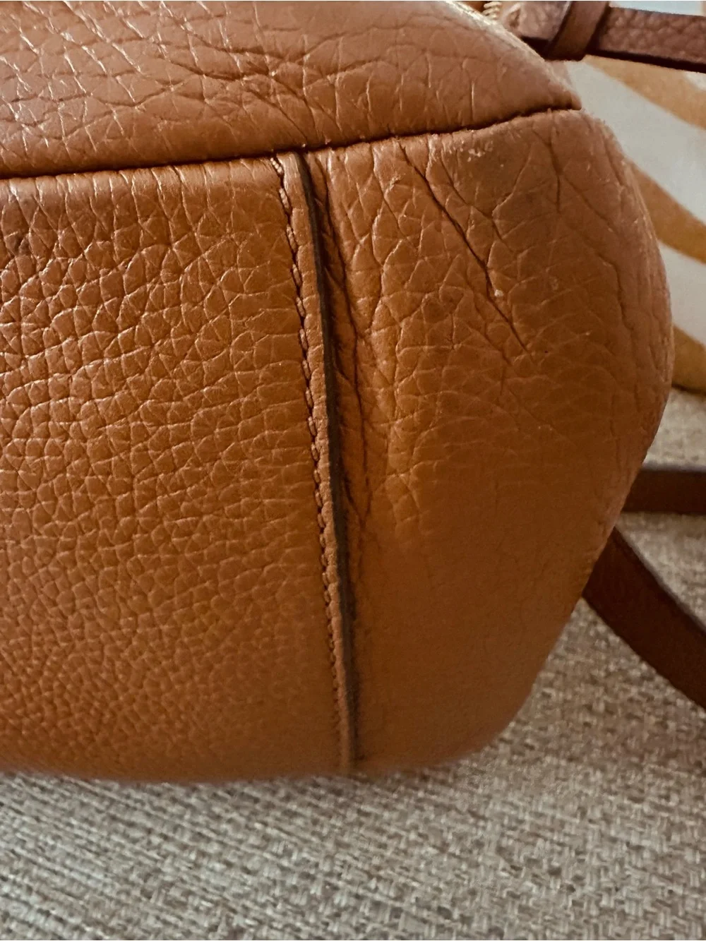Tory Burch Theo Pebbled Leather Backpack Cognac Brown Large Travel Laptop Bag